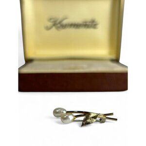 VINTAGE KREMENTZ Freshwater Cultured Pearls 5KG Gold Filled Leaf Brooch Pin 1"